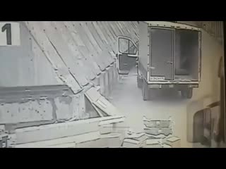 in moscow, a man successfully ejected from a gazelle when a truck flew into him without brakes.